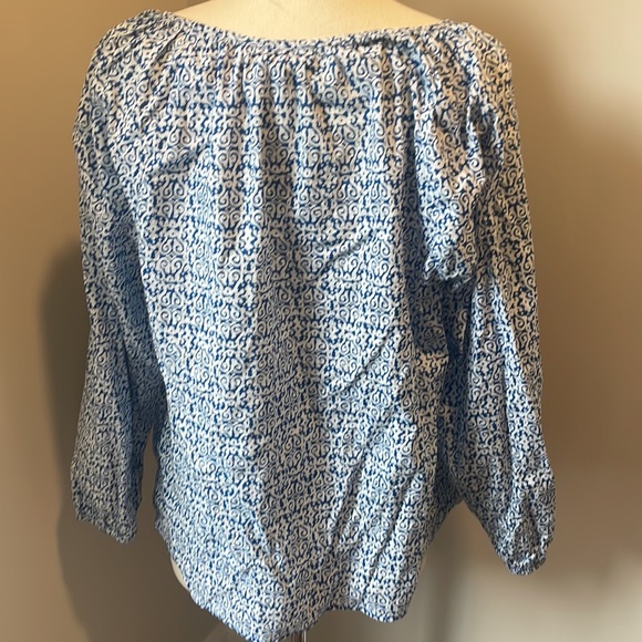 RE-Imagined by J. Crew, Women’s blue white keyhole-tassel tie neck blouse - Picture 4 of 7